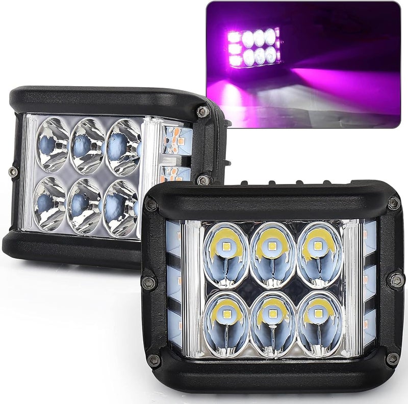 POVTOR Purple Pink Dual Side Shooter LED Pod Lights, 4 inch LED Light Pods with DRL Solid&Strobe Off Road LED Driving Cube Lights for Tractor Plow Truck ATV UTV SUV 4x4 Boat Motorcycle - Image 1